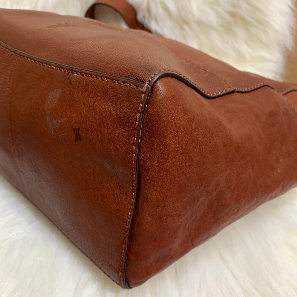 FRYE Vintage Deep Cognac Brown Leather Bucket Hobo Shoulder Bag - Picture 8 of 16